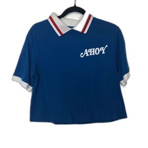 STRANGER THINGS Polo Crop Top Size Small Blue Scoops Ahoy Stranger Things